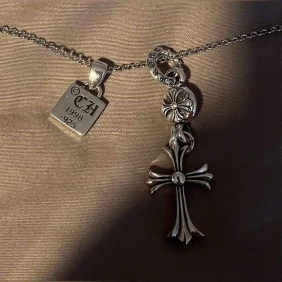 Chrome Hearts CH Silver Triple Cross Rosary Style Necklace Gothic Cross Pendants - Picture 10 of 14